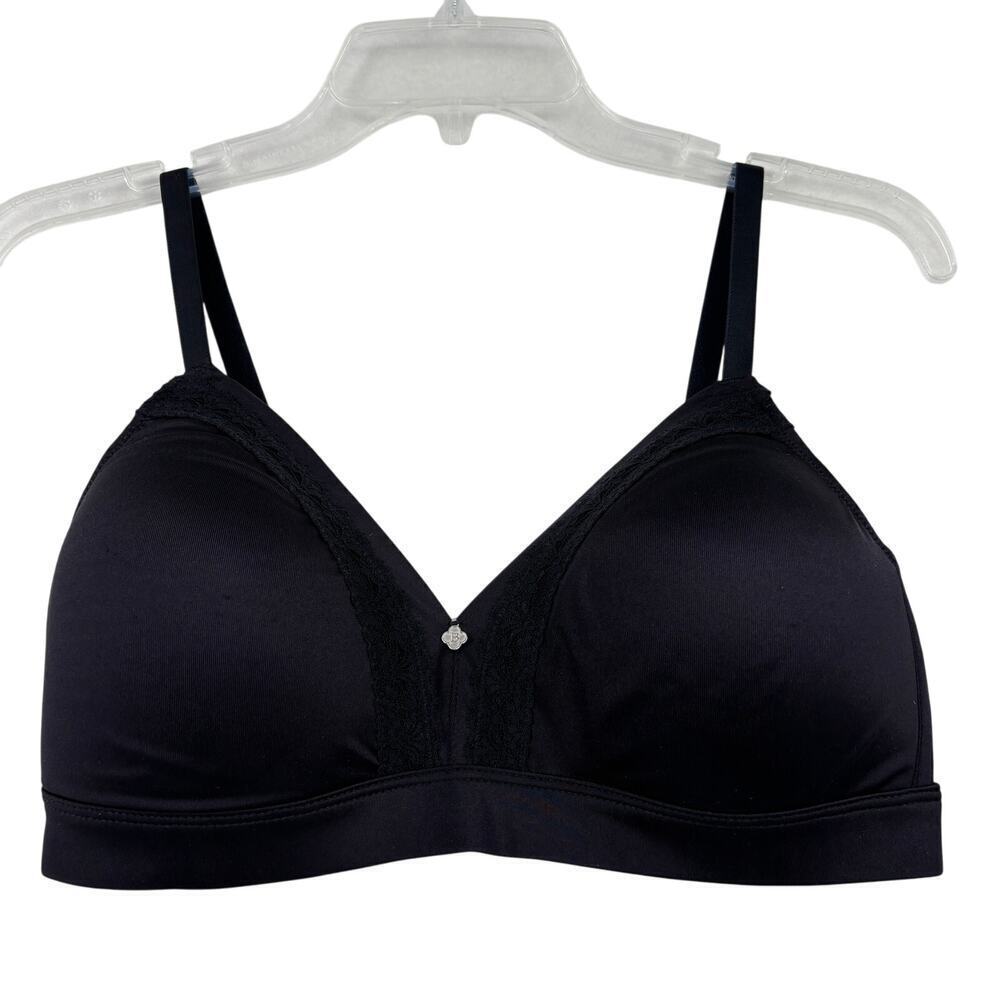 Breezies Comfort Bra Size M Black Microfiber Lace Wire Free Contour Lined